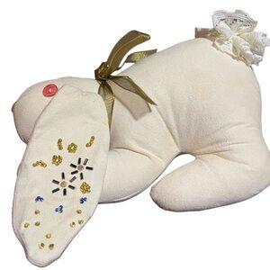 Cream Suede Plush Bunny with Embroidered Details